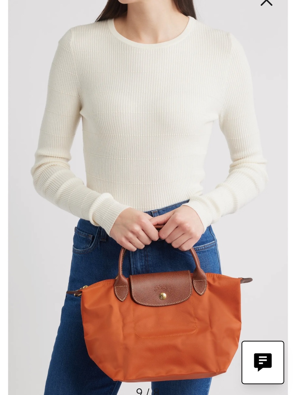 Longchamp Mini Le Pliage Tote in Orange with Brown Trim